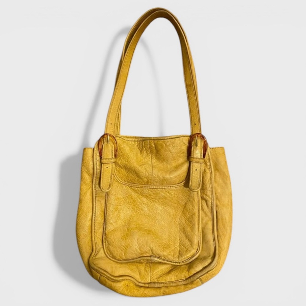 328 Pilcro and the Letterpress Yellow Leather Shoulder Tote Bag